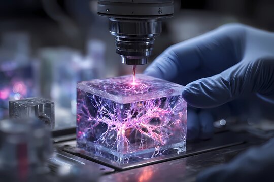 Laser technology used for precise manipulation of transparent material in a laboratory setting