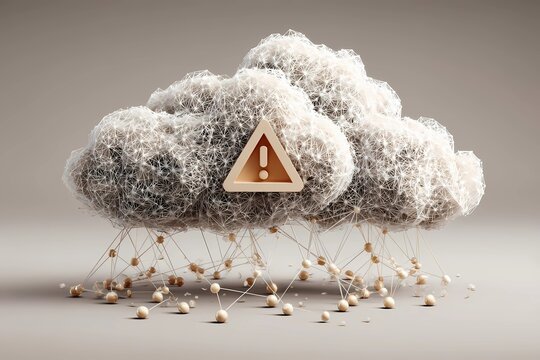 Cloud storage warning symbol in a digital art representation showcasing cloud technology