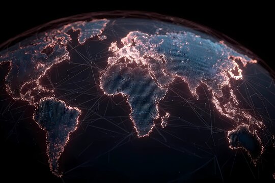 Digital representation of Earth with glowing connections highlighting global networks and locations