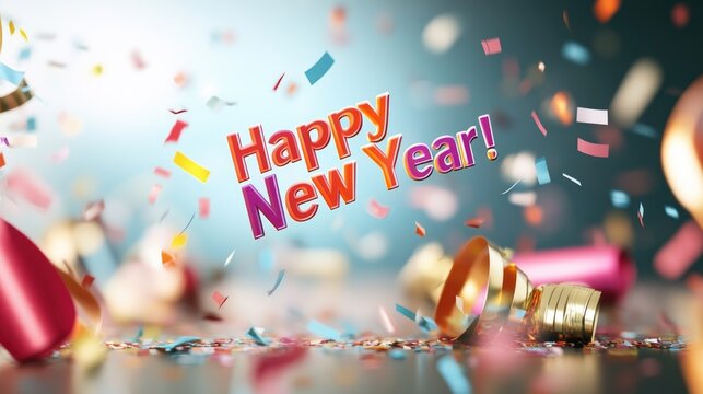 Vibrant new year celebration with colorful confetti and joyful atmosphere