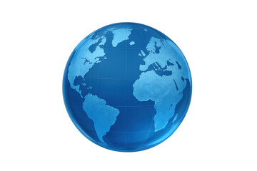 Fototapeta premium Blue transparent globe showing world continents, map grid, global communication, connection, and international business