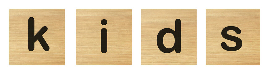 kids word with wood blocks