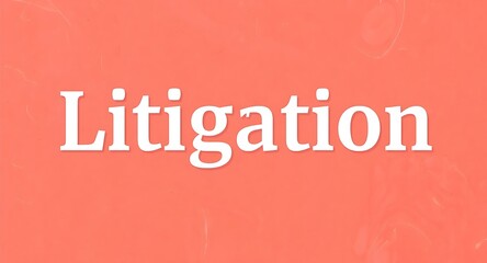 Bold white 'Litigation' text stands out on a vibrant coral background creating a strong visual impact.