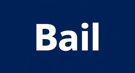 Bold white text 'Bail' against a deep blue background creates a strong visual statement.