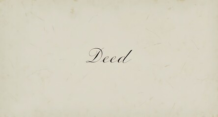 Elegant cursive 'Deed' on aged parchment texture background, conveying heritage and legacy.