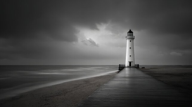 black and white photography of a lighthouse