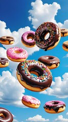 colorful donuts on blue sky