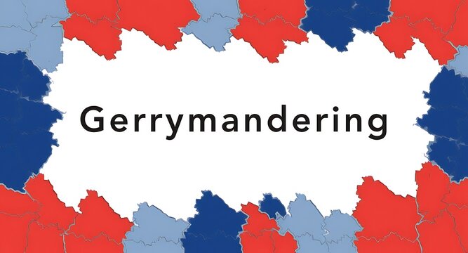 Unfair political map manipulation explained visually with text 'Gerrymandering'