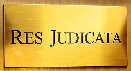 Elegant brass plaque with 'RES JUDICATA' inscription signifies legal finality and authority.