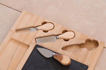 Wooden Cheese Board Set with Stainless Steel Knives