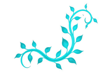 Obraz premium Decorative turquoise vine with glossy leaves creating an elegant floral swirl design on transparent background