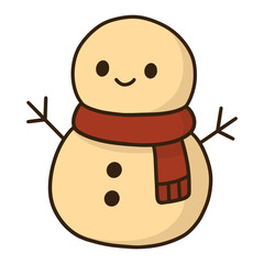 Cute Snowman with Red Scarf Cartoon Vector Illustration