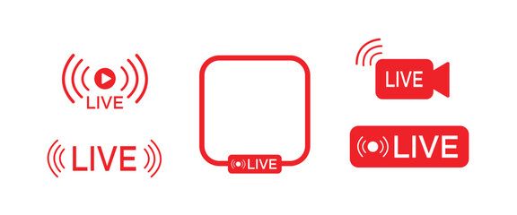Red Live Streaming Icons and Frames with Waves video Isolated On Transparent Background