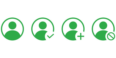 Four Green User Profile Icons With Different Symbols Isolated On Transparent Background