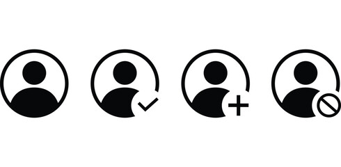 Four Black User Profile Icons With Different Symbols Isolated On Transparent Background