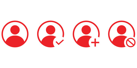 Four Red User Profile Icons With Different Symbols Isolated On Transparent Background