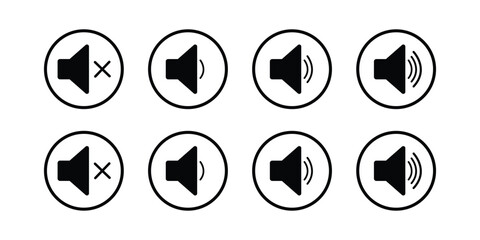 Black and White Speaker Volume Icons Set sound mute Isolated On Transparent Background