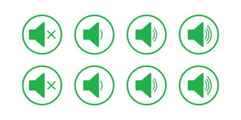 Green Speaker Volume Icons Set sound mute Isolated On Transparent Background