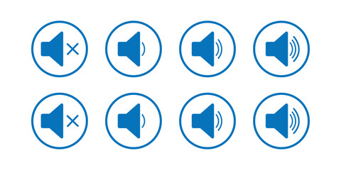Blue Speaker Volume Icons Set sound mute Isolated On Transparent Background