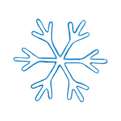 A snowflake painted with watercolors. A winter Christmas decor element.