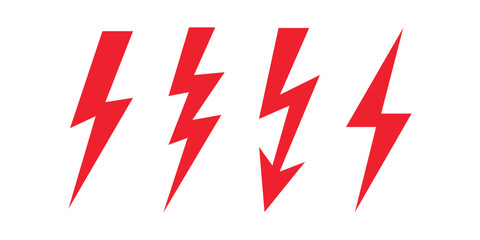 Four Red Lightning Bolt Icons symbol electricity Isolated On Transparent Background