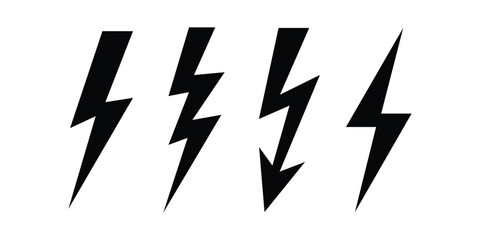 Four Black Lightning Bolt Icons On Transparent Background