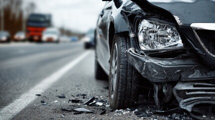 Damaged car on the side of the road after a traffic accident