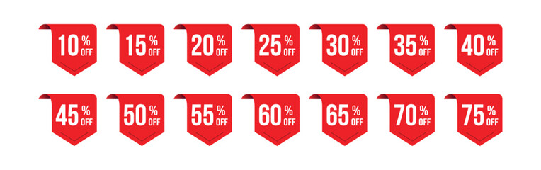 Red Sale Discount Tags With Percentage Off vector illustration Isolated On Transparent Background