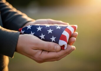  American Soldier Holding the Flag at Golden Hour
