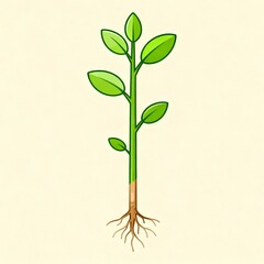 Fototapeta premium Green seedling with leaves and roots on light background 