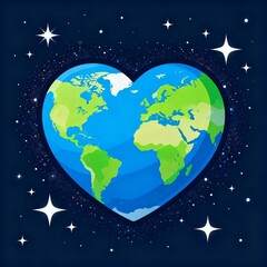 Fototapeta premium Earth depicted as a heart on dark space background with stars 