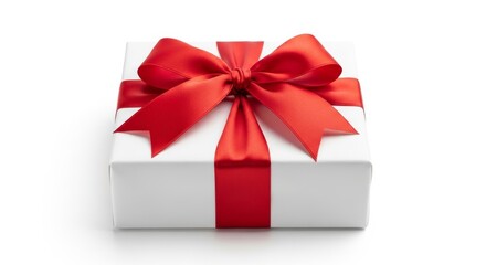 Obraz premium White Gift Box with Red Ribbon on White Background