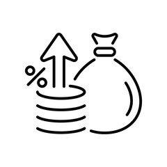 Finance vector icon: editable line icon, outline style with money, graph, percentage