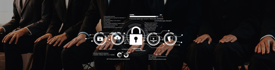 Business team engaged in discussion about cybersecurity threats and protective strategies in a...