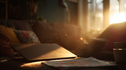 Closed Laptop on Couch During Golden Hour