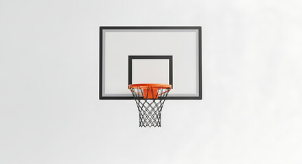 A basketball hoop with an orange rim and a black net mounted on a white wall in a neutral setting ai generated
