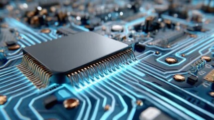 Digital Circuit: A macro view of an integrated circuit, showcasing intricate pathways of digital circuits, symbolizing the core of technology.  - Powered by Adobe