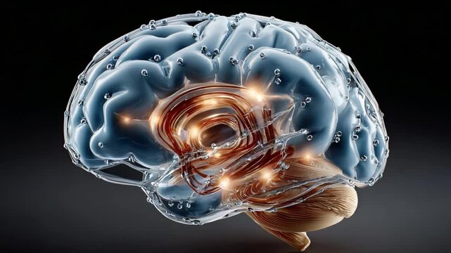 The Inner Workings: A transparent brain illustration with highlighted neural pathways - Powered by Adobe