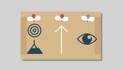 A minimalist vision board pinned with only a few key images and phrases representing clarity of focus and intention.