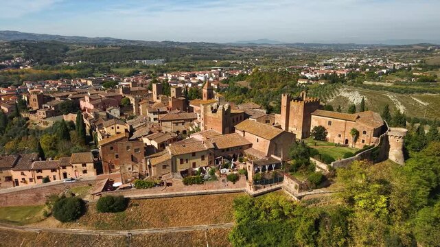 Tuscany Italy . Certaldo Alto - one of the most beautiful medieval well preserved towns between Florence and Siena in the heart of Val d'Elsa. drone 4k