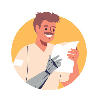 Man bionic hand reading resume