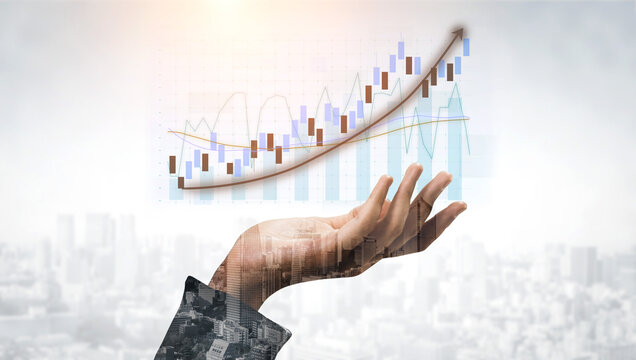 A hand reaches out towards a financial growth chart, symbolizing aspirations in business success and data-driven decision-making in a modern environment. Impute