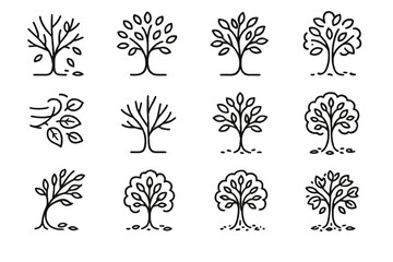 Trunk stylized under icons tree autumn fallen shape leaves vector icon