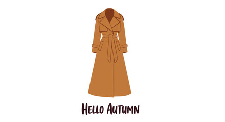Stylish long tan trench coat with belt and buttons perfect for autumn fashion and seasonal greetings