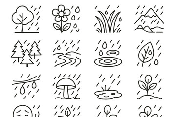 Fototapeta premium Plant drops icon rainy grass day vector rain lake raindrops water leaf