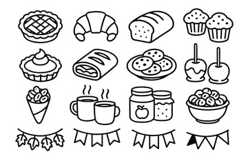 Autumn pumpkin caramel muffins strudel vector icons market apple roasted cups nuts
