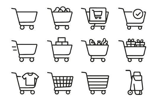 Icons metal online checkout cart trolley icon shopping groceries wooden vector foldable