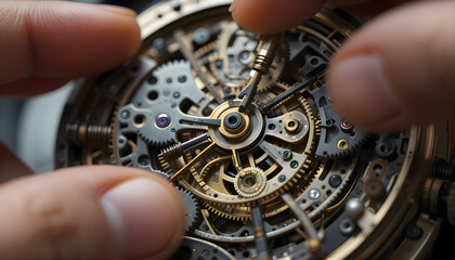 Close-up of a person holding a watch, showing detailed hand interaction and precise handling of the timepiece for lifestyle or product photography