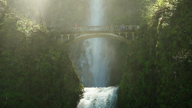 Lower Multnomah Falls filmed in slow motion 4K, Portland Oregon 