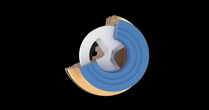 Cutaway View of Standard Washer Tap Valve Headwork Compression Gland rotation animation seamlessly loopable. 3D rendering isolated on transparent background